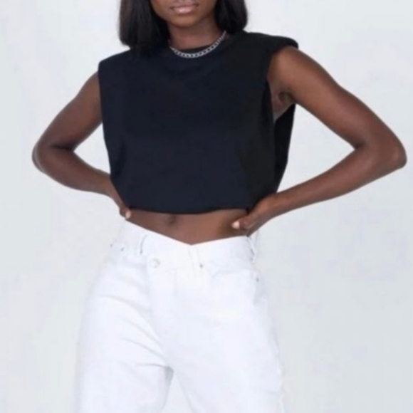 Princess Poly Black Jules Tank Top Padded Shoulders Sleeveless Muscle Shirt US 4 - Picture 2 of 13